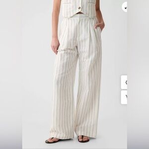 NWT GAP|| High Rise Linen-Cotton Trousers, Pleated Striped Pants Size 10